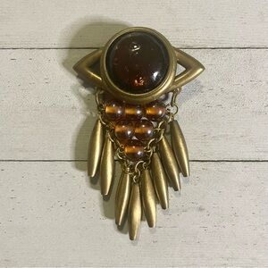 Vintage Gripoix Brass Tone Dangle Brooch Pin